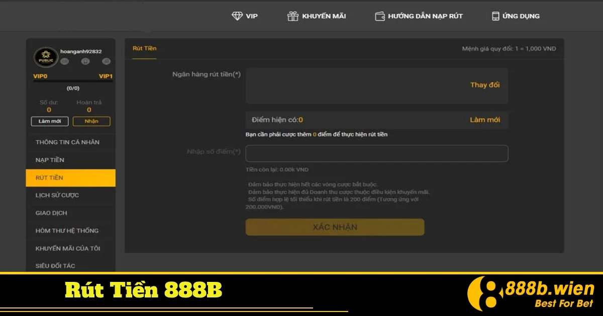 Hướng dẫn chi tiết cách rút tiền 888B cơ bản nhất